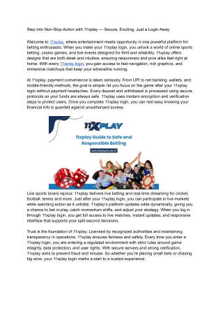Step Into Non-Stop Action with 11xplay — Secure, Exciting, Just a Login Away