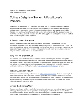 Culinary Delights of Hoi An: A Food Lover's Paradise