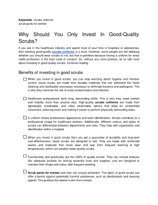 Why Should You Only Invest In Good-Quality Scrubs?