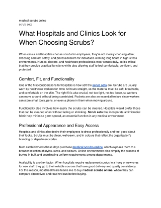 What Hospitals and Clinics Look for When Choosing Scrubs?
