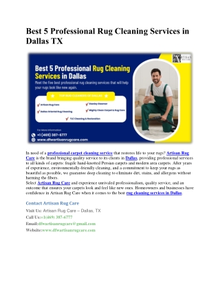 Best 5 Professional Rug Cleaning Services in Dallas TX