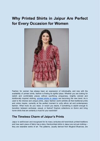 Why Printed Shirts in Jaipur Are Perfect for Every Occasion for Women