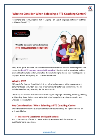 What to Consider When Selecting a PTE Coaching Center?