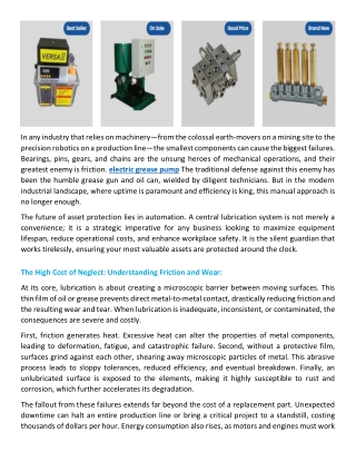 Beyond the Grease Gun How Central Lubrication Systems Maximize Equipment Lifespan and ROI