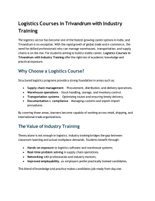 Logistics Courses in Trivandrum with Industry Training