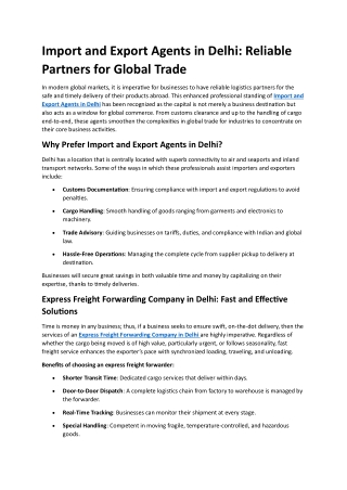 Import and Export Agents in Delhi- Reliable Partners for Global Trade