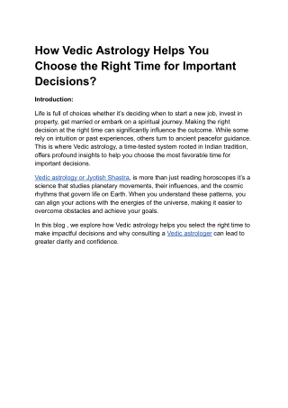 How Vedic Astrology Helps You Choose the Right Time for Important Decisions
