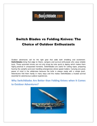 Switch Blades vs Folding Knives - The Choice of Outdoor Enthusiasts
