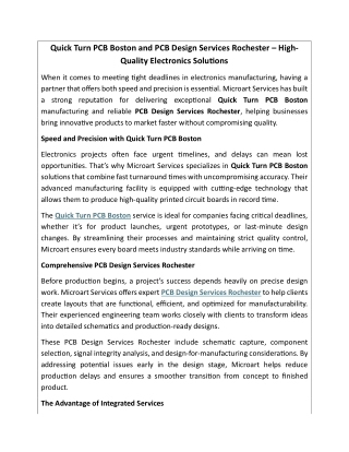 Quick Turn PCB Boston and PCB Design Services Rochester – High-Quality Electronics Solutions