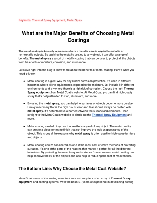 What are the Major Benefits of Choosing Metal Coatings