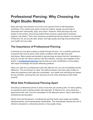 Professional Piercing: Why Choosing the Right Studio Matters