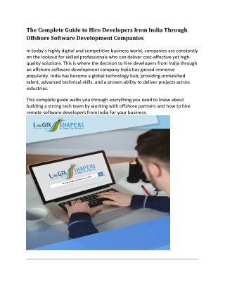 The Complete Guide to Hire Developers from India Through Offshore Software Development Companies