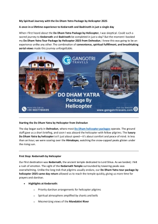 My Spiritual Journey with the Do Dham Yatra Package by Helicopter 2025