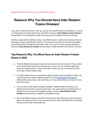 Reasons Why You Should Have Indo Western Fusion Dresses!