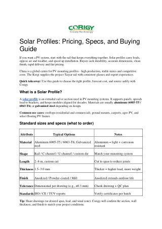 Solar Profiles: Cost, Features, Applications & Purchase Guide | Corigy (2025)