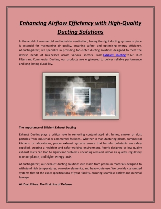 Enhancing Airflow Efficiency with High-Quality Ducting Solutions