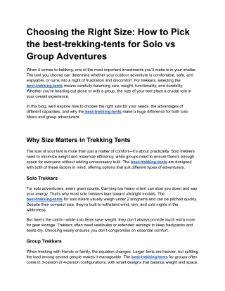 Choosing the Right Size: How to Pick the best-trekking-tents for Solo vs Group