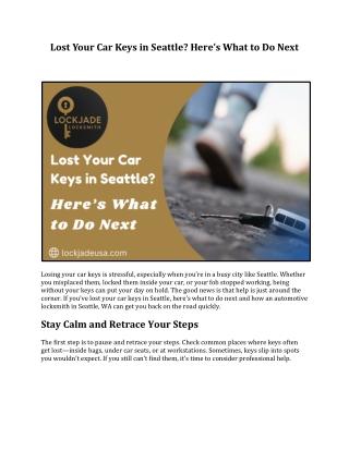 Lost Car Keys in Seattle? Steps to Take Next - LockJade