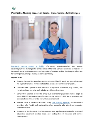 Psychiatric Nursing Careers in Dublin - Opportunities & Challenges