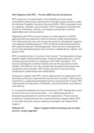 Why Register with RPC – Proven NDIS Service Excellence?