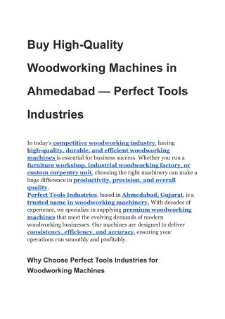 Buy High-Quality Woodworking Machines in Ahmedabad — Perfect Tools Industries