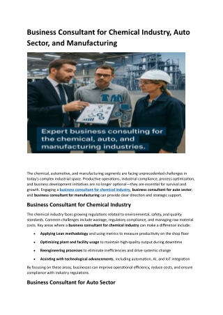 Business Consultant for Chemical Industry, Auto Sector, and Manufacturing
