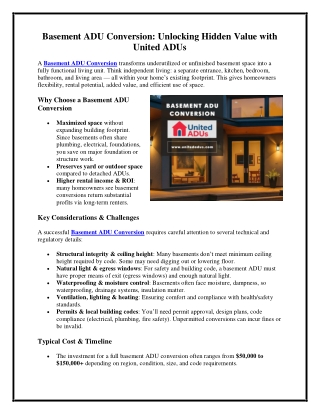 Basement ADU Conversion: Unlocking Hidden Value with United ADUs