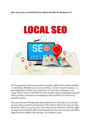 How Fast Can Local SEO Services Show Results for Businesses?