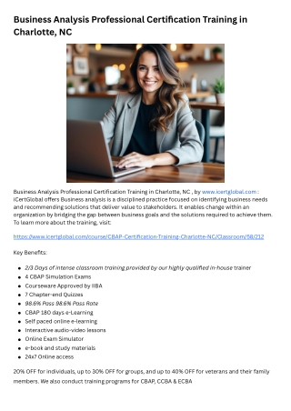 Business Analysis Professional Certification Training in Charlotte, NC