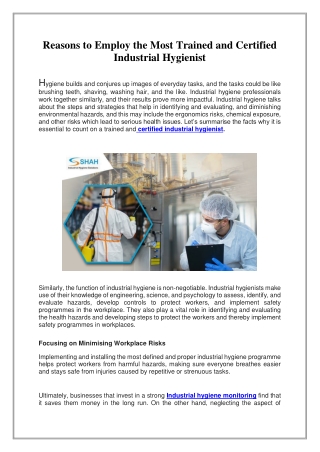Reasons to Employ the Most Trained and Certified Industrial Hygienist