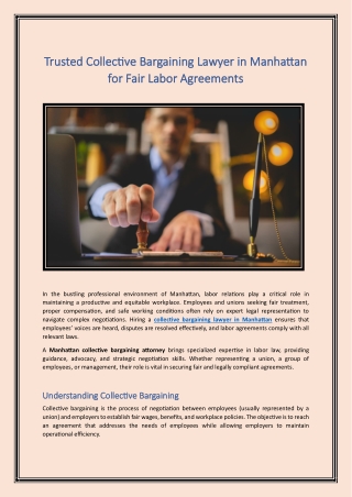 Trusted Collective Bargaining Lawyer in Manhattan for Fair Labor Agreements