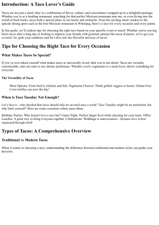 Tips for Choosing the Right Taco for Every Occasion