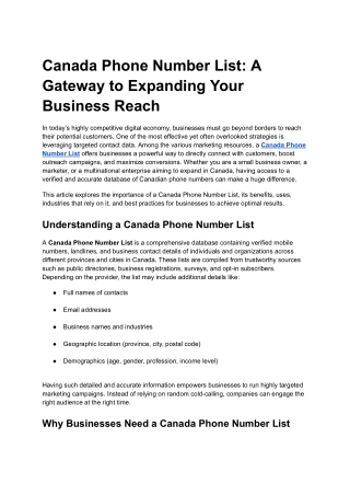 Canada Phone Number List: A Gateway to Expanding Your Business Reach