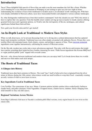 An In-Depth Look at Traditional vs Modern Taco Styles