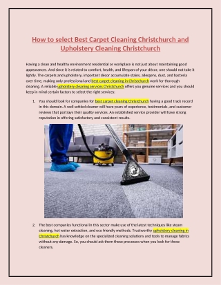 How to select Best Carpet Cleaning Christchurch and Upholstery Cleaning Christchurch