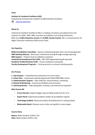 Institute for Academic Excellence – NAAC, NIRF, NBA Consulting