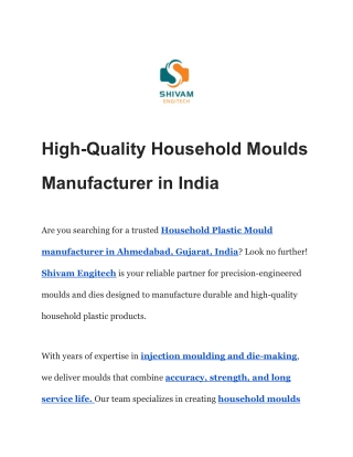 High-Quality Household Moulds Manufacturer in India