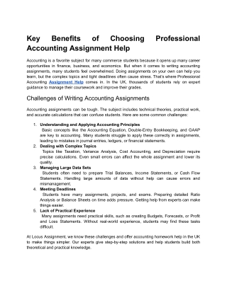 Key Benefits of Choosing Professional Accounting Assignment Help