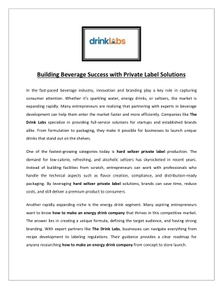 Building Beverage Success with Private Label Solutions