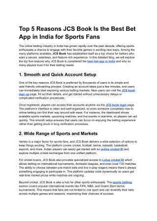 Top 5 Reasons JCS Book Is the Best Bet App in India for Sports Fans