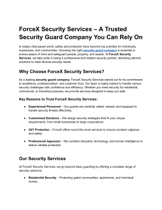 ForceX Security Services – A Trusted Security Guard Company You Can Rely On