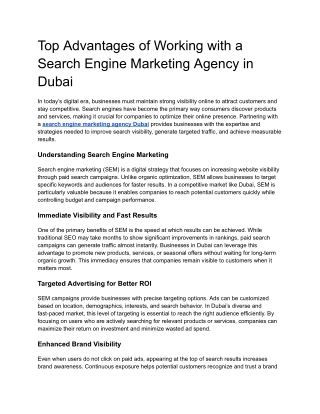 Top Advantages of Working with a Search Engine Marketing Agency in Dubai