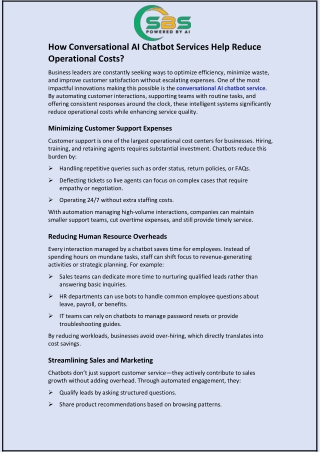 How Conversational AI Chatbot Services Help Reduce Operational Costs