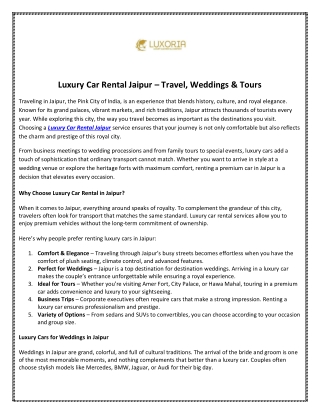Luxury Car Rental Jaipur-Luxoria