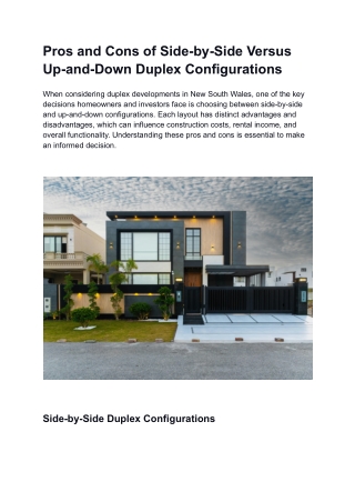 Pros and Cons of Side-by-Side Versus Up-and-Down Duplex Configurations
