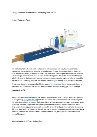 Sewage Treatment Plant Services & Solutions | Leenus India