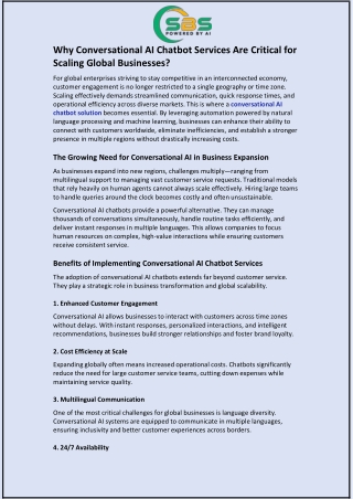 Why Conversational AI Chatbot Services Are Critical for Scaling Global Businesses