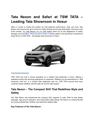 Tata Nexon and Safari at TSW TATA – Leading Tata Showroom in Hosur
