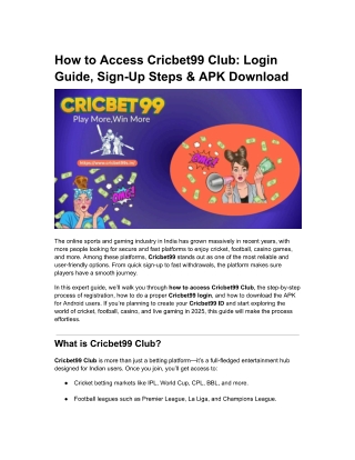 How to Access Cricbet99 Club: Login Guide, Sign-Up Steps & APK Download