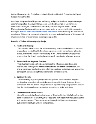 Online Mahamrityunjay Pooja Remote Vedic Ritual for Health & Protection by Expert Kalsarp Pooja Pandits